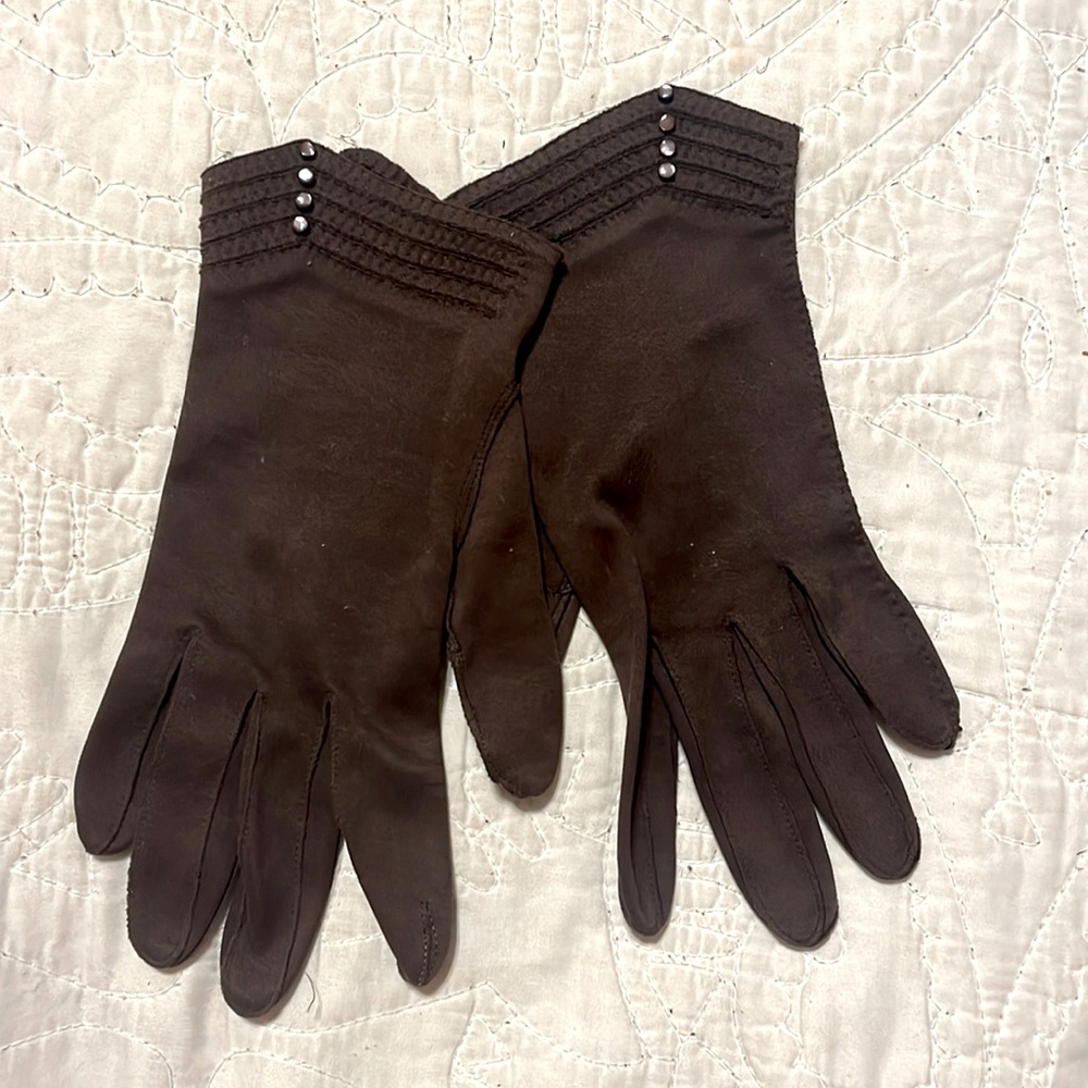 VINTAGE Van Raalte Brown Cotton Gloves Size 7